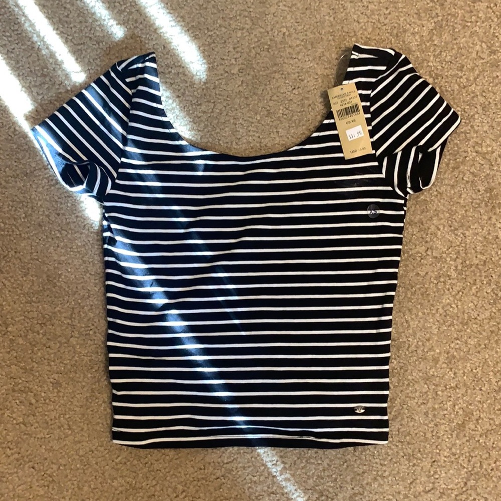 American Eagle striped black white crop top NWT